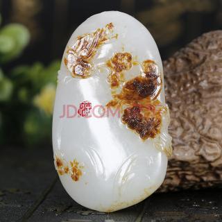 省级玉石雕刻大师刘沛显作品 和田玉白玉籽料 红皮料喜上眉梢挂 33克