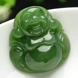 【顶级优质菠菜绿碧玉弥勒佛公吊坠 细腻油润天然玉佛和田玉挂件】河